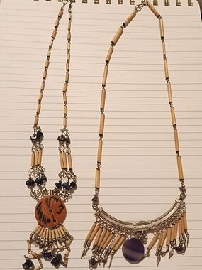 Women’s Boho Beige and Purple Statement Necklace - Unbranded